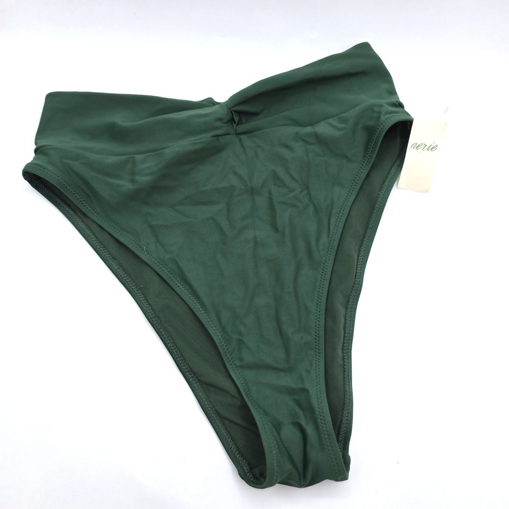 Aerie Real Good High Cut Cheeky Bikini Bottoms Green V-Waist Medium